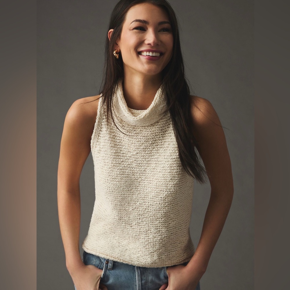 Pilcro Turtleneck Sweater Tank; ivory size medium